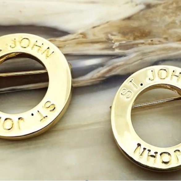 St John Logo Stamped Gold Plated Circle Brooch 2 Available-Listing For 1 30$